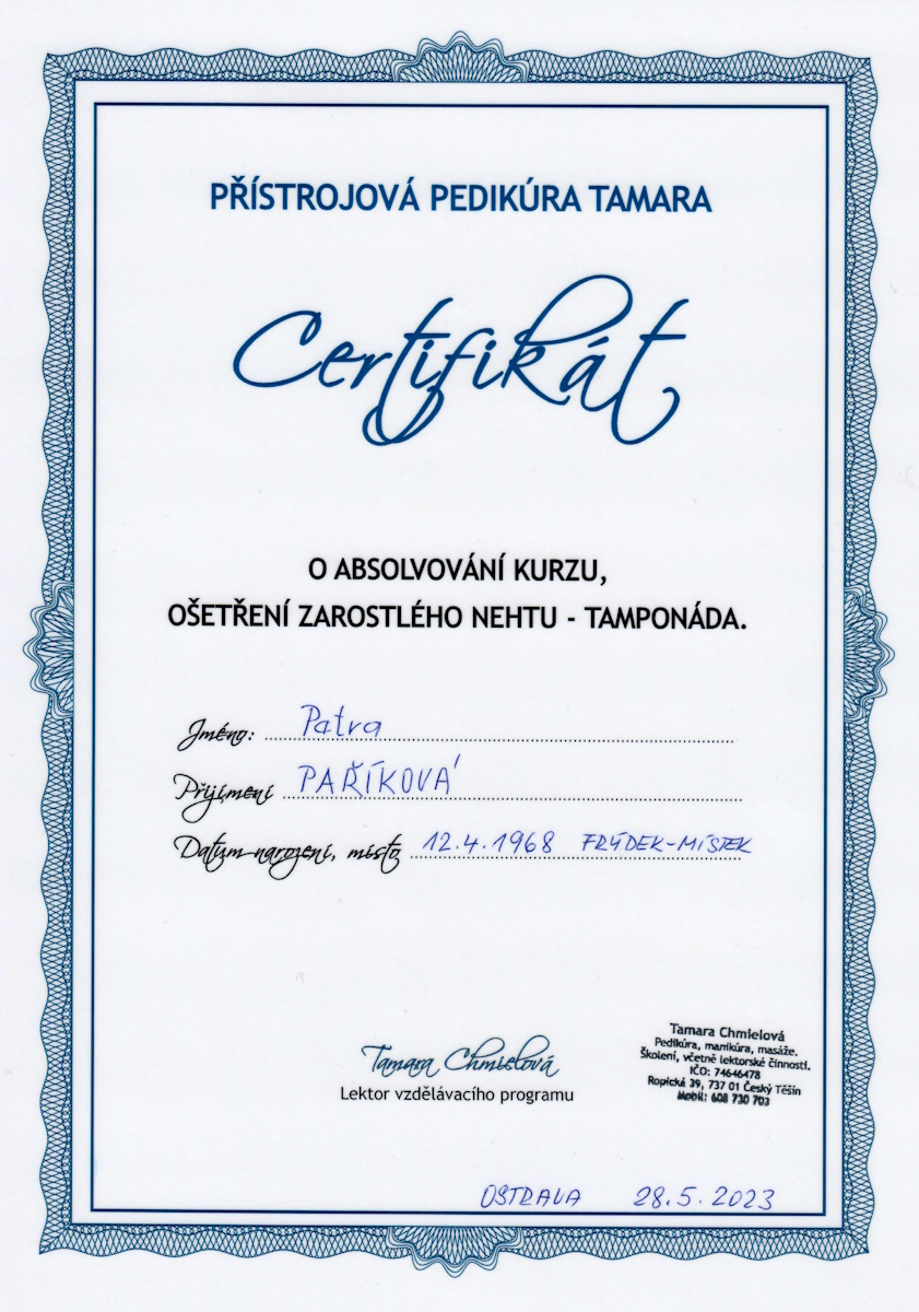 Certifikát Paříková 2