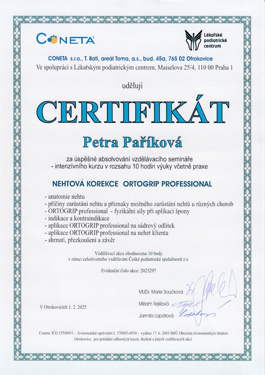 Certifikát Paříková 3
