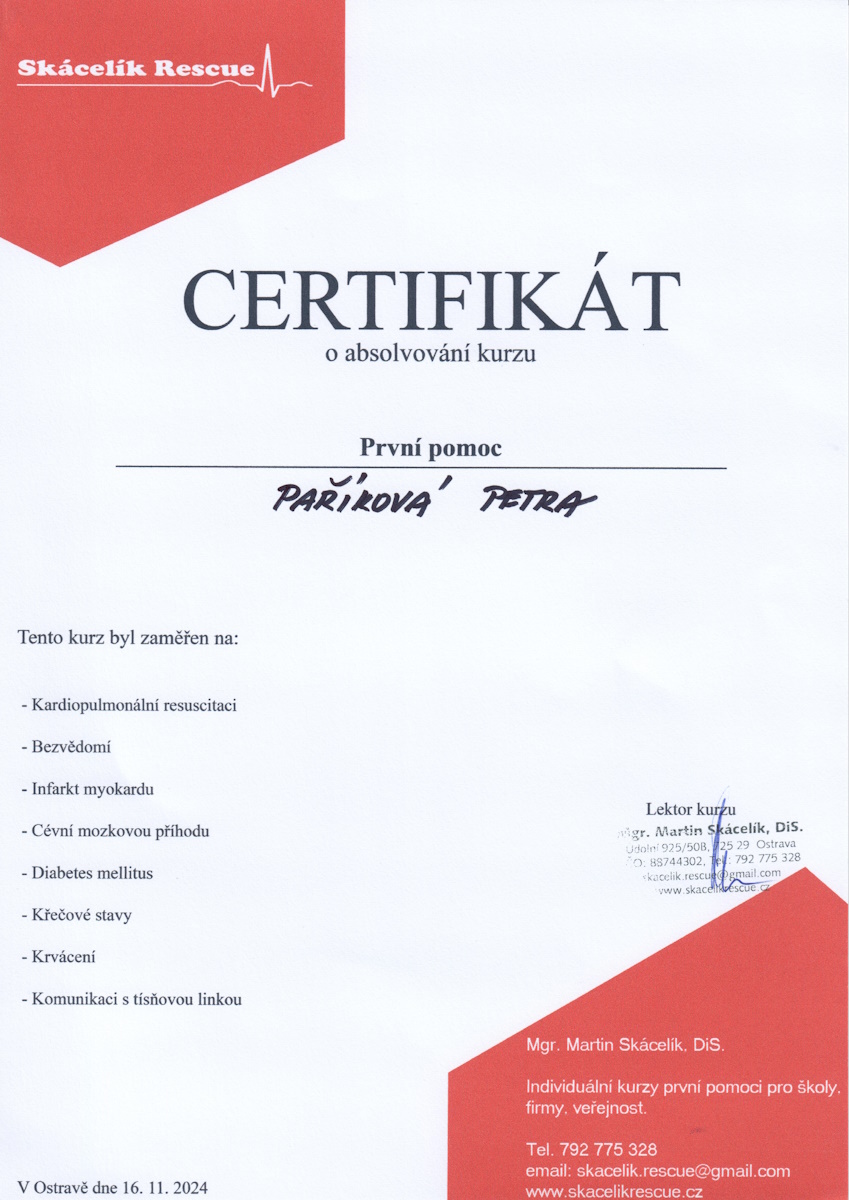Certifikát Paříková 4