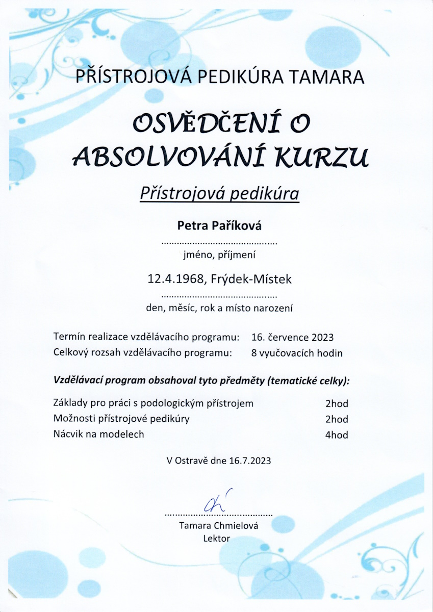 Certifikát Paříková 6